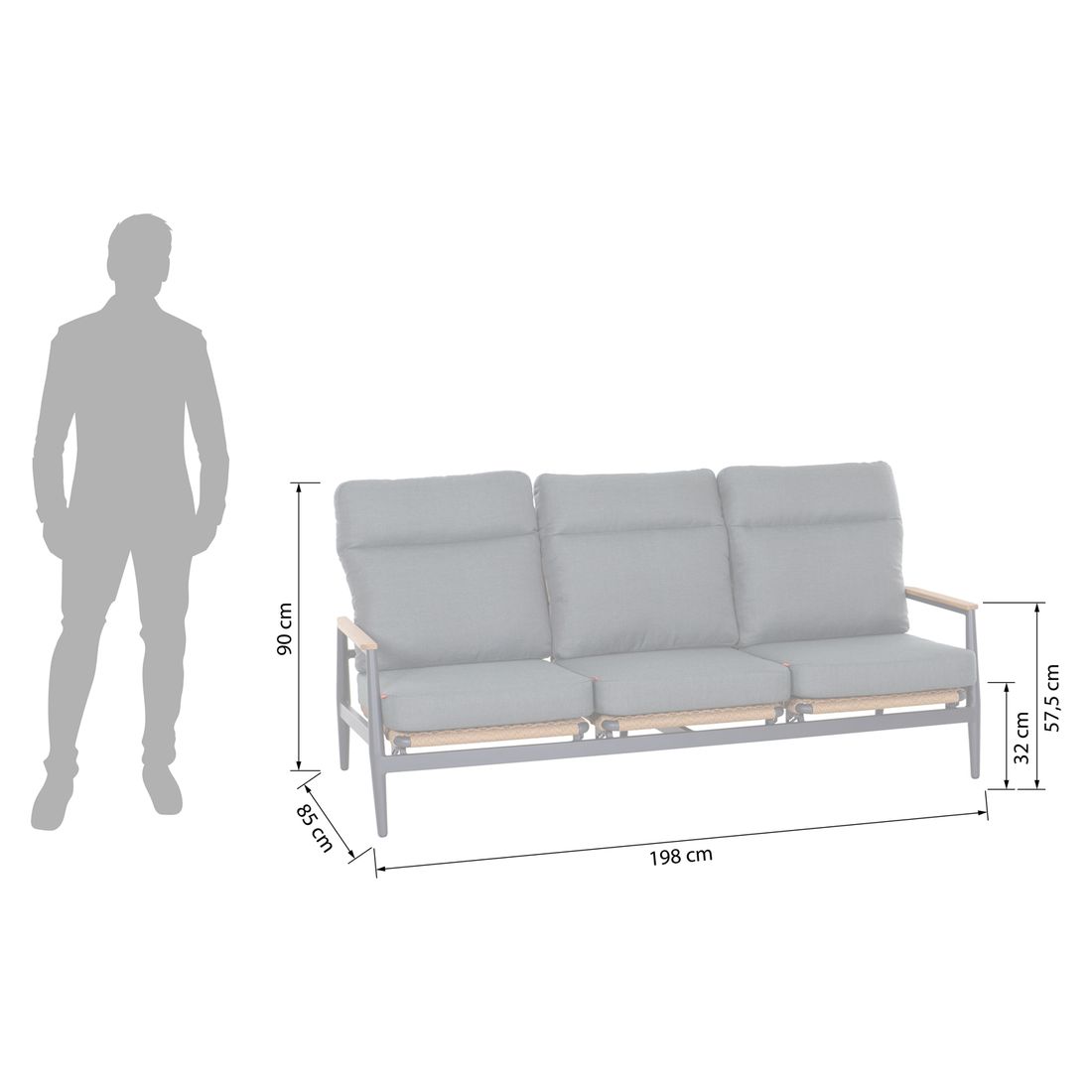 Siena Garden Roma Loungeset verstellbar inkl. Loungetisch Aluminium/Gardino-Geflecht