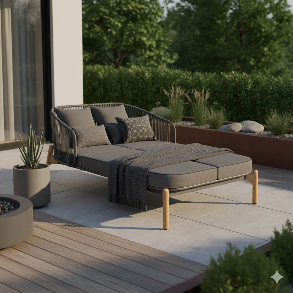 Zebra Pollux Daybed verstellbar inkl. Dekokissen Aluminium/Teak