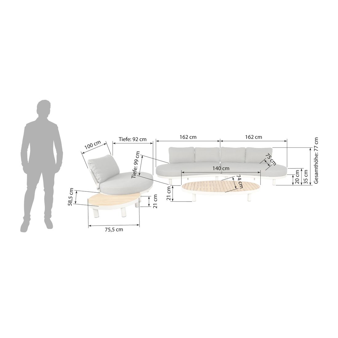 OUTLIV. Washington Deluxe Loungeset inkl. Loungetische Aluminium/Teak/Olefin