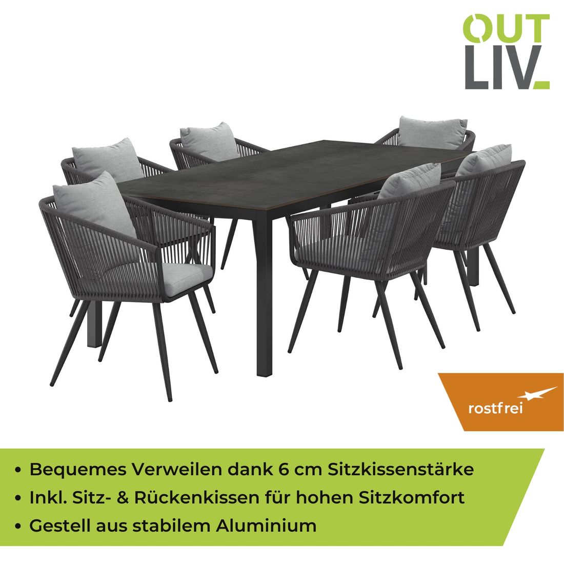 OUTLIV. Alex Gartenmöbel-Set L (6 Plätze) Tisch 220x100cm