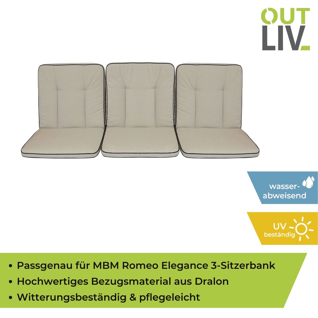 OUTLIV. Romeo Elegance 3-Sitzer-Bankauflage 162x97cm Dralon