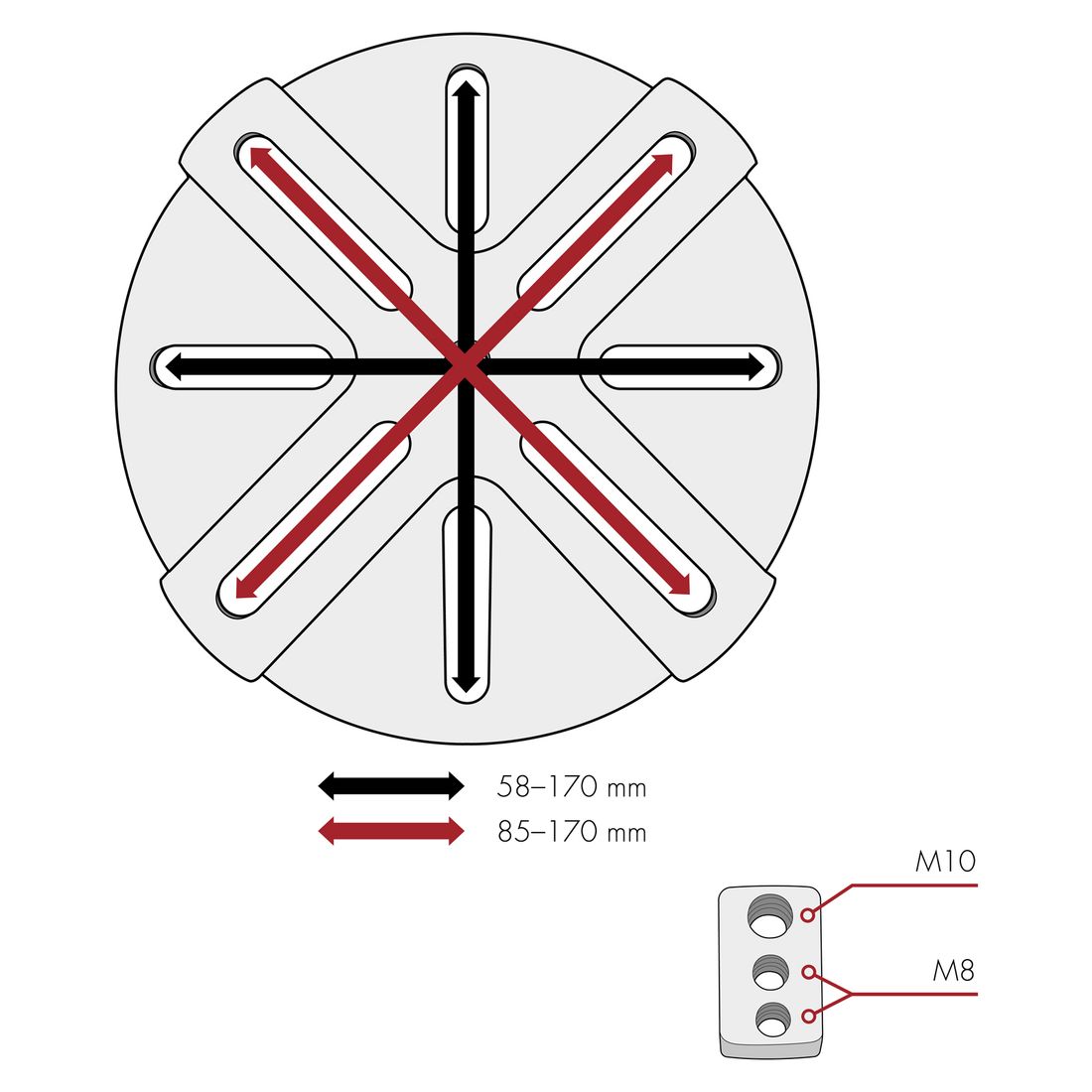 Doppler Adapterplatte Vario für Doppler/OUTLIV. Granitständer 140 kg - von LK85-170 auf LK58-170