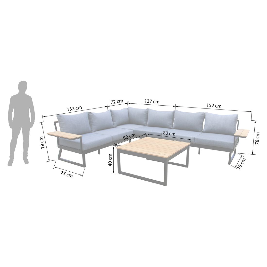OUTLIV. Nelly Ecklounge inkl. Loungetisch Aluminium/Spun Polyester