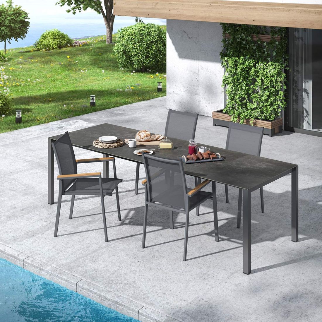 OUTLIV. Kobe Gartenmöbel-Set M (4 Plätze) Tisch 160/217/267x92cm