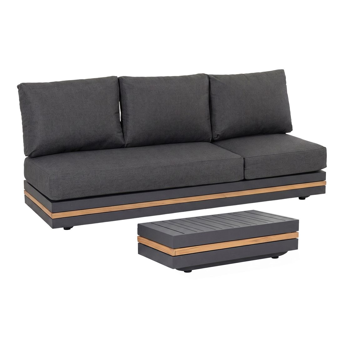 OUTLIV. Triest Loungeset inkl. Loungetisch Aluminium/Teak/Kunstfaser
