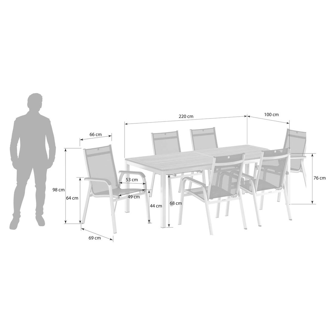Kettler Basic Plus Gartenmöbel-Set L (6 Plätze) mit OUTLIV. Tisch 220x100cm