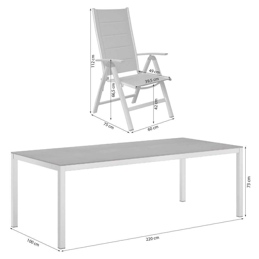 OUTLIV. Melbourne Gartenmöbel-Set XL verstellbar (8 Plätze) Tisch 220x100cm