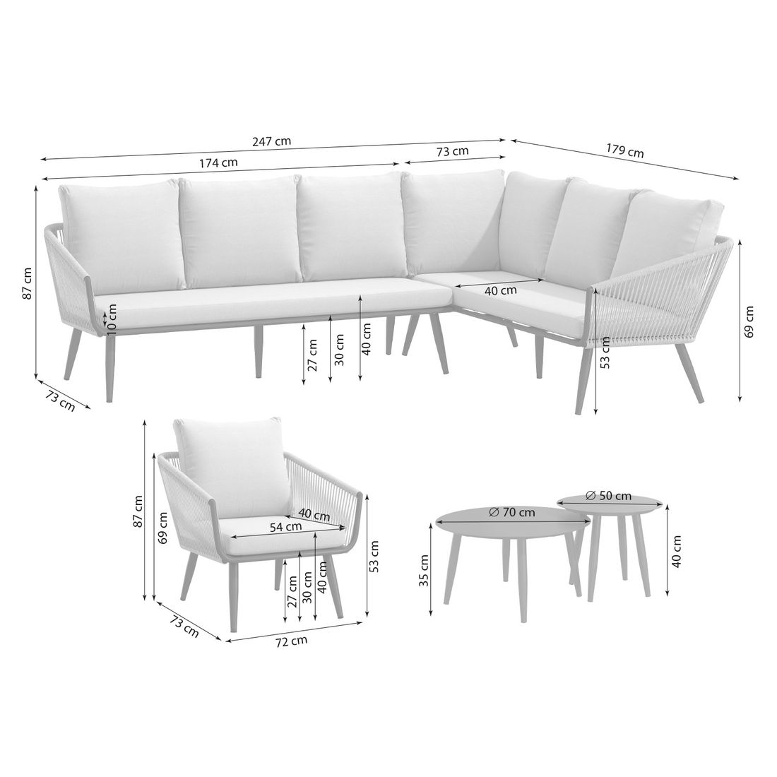 OUTLIV. Alex Ecklounge inkl. Loungetische Aluminium/Rope/Olefin