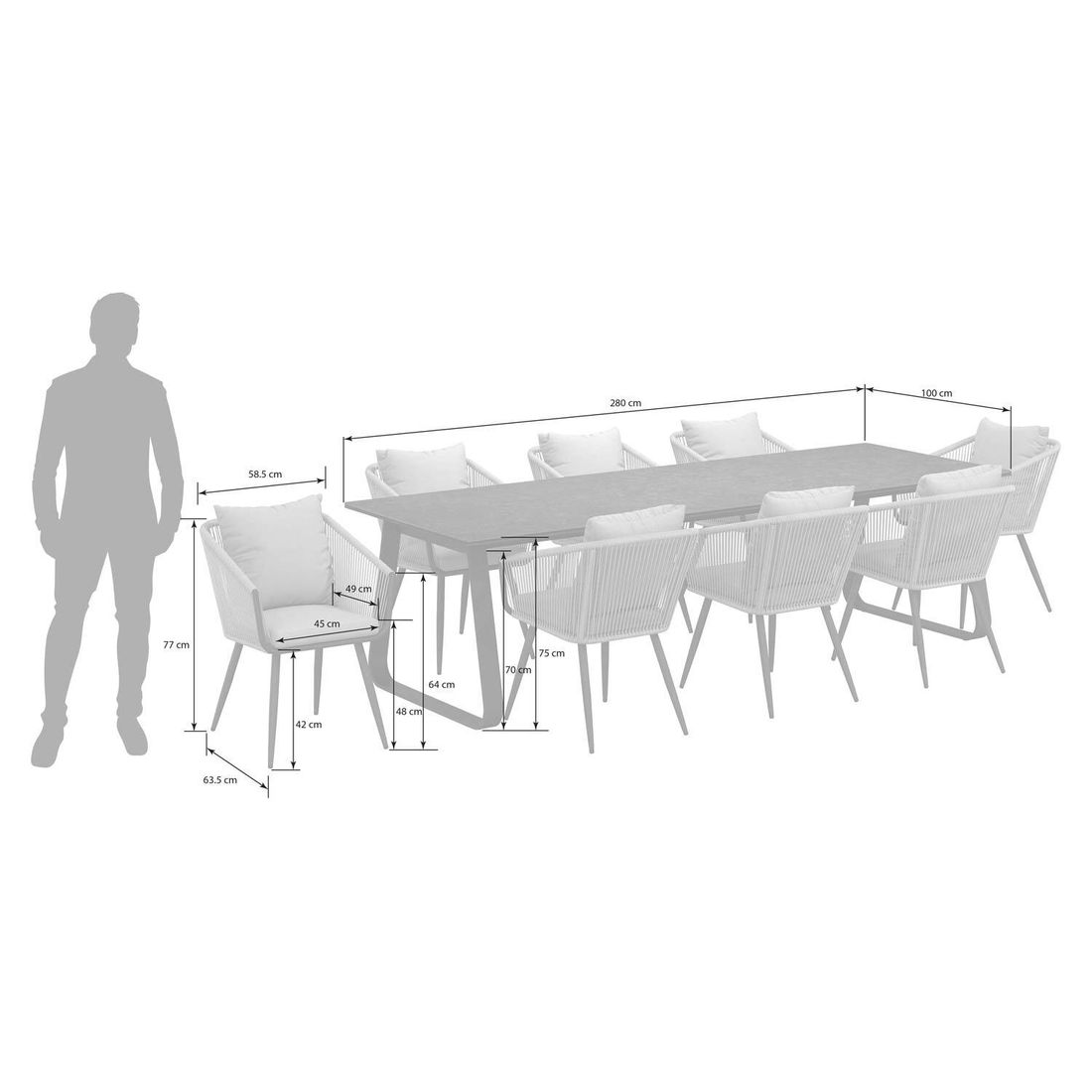 OUTLIV. Alex Gartenmöbel-Set XL (8 Plätze) Tisch 280x100cm