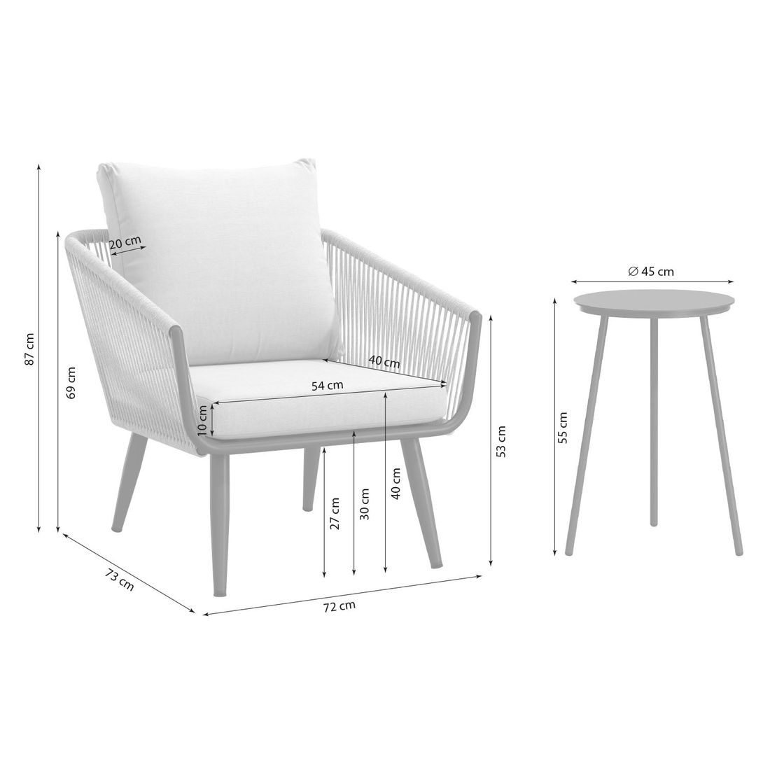 OUTLIV. Alex Loungeset inkl. Beistelltisch Aluminium/Rope/Olefin