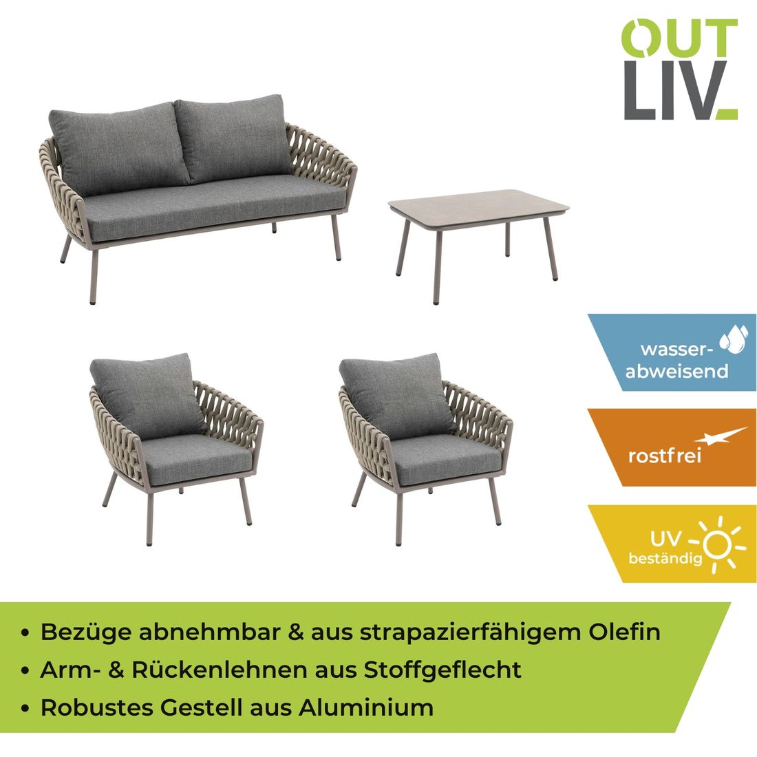 OUTLIV. Valencia Loungeset inkl. Loungetisch Aluminium/Rope