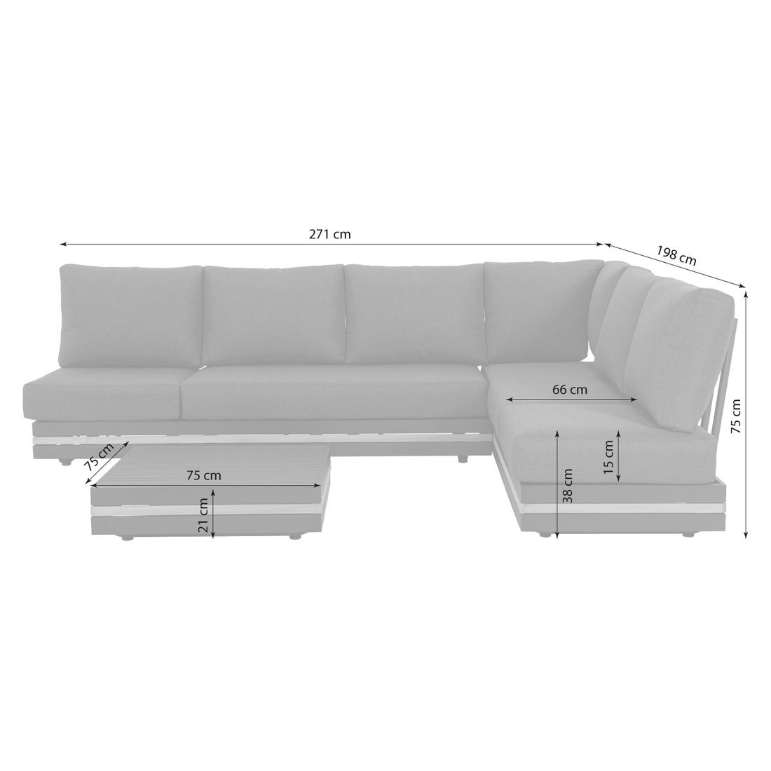 OUTLIV. Triest Ecklounge inkl. Loungetisch Aluminium/Teak/Spunpolyester