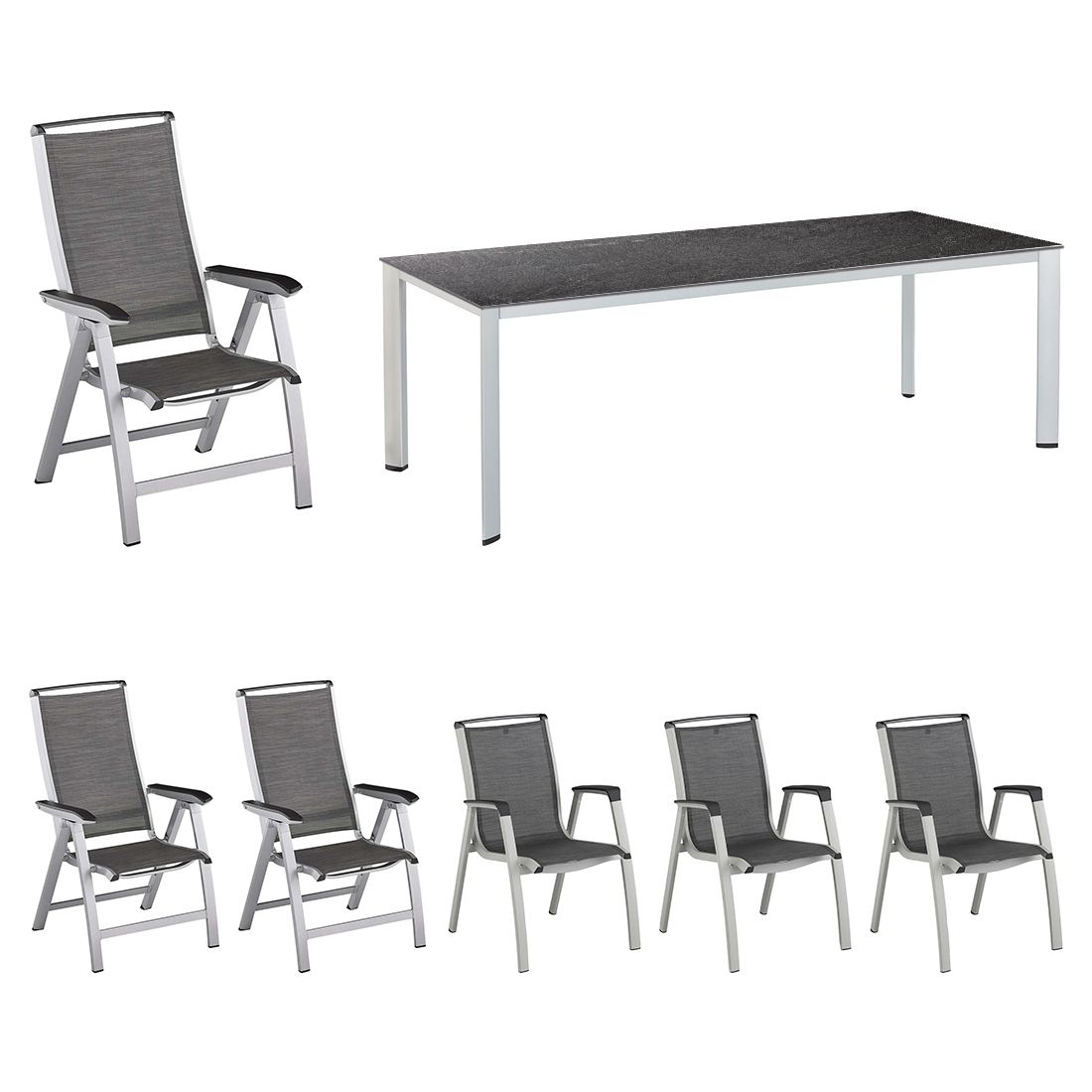Kettler Forma II Gartenmöbel-Set L verstellbar (6 Plätze) Tisch 220x95cm