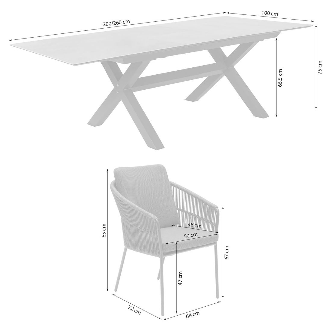 LC Garden Covo Gartenmöbel-Set M (4 Plätze) Tisch 200/260x100cm