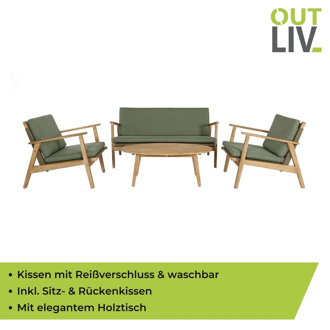 OUTLIV. Bergen Loungeset inkl. Loungetisch Akazie/Kunstfaser 