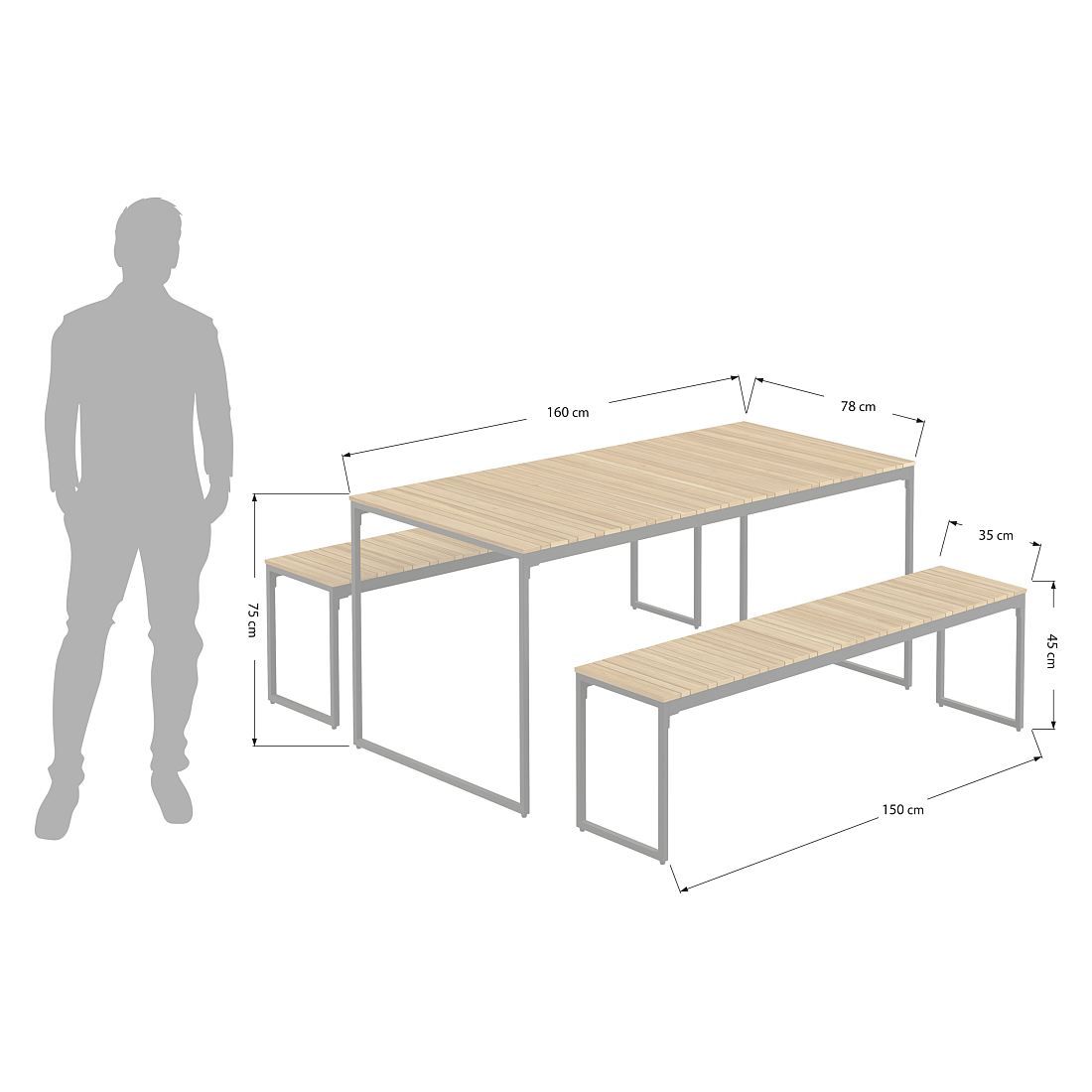 OUTLIV. Floris Gartenmöbel-Set Tisch 160x78cm