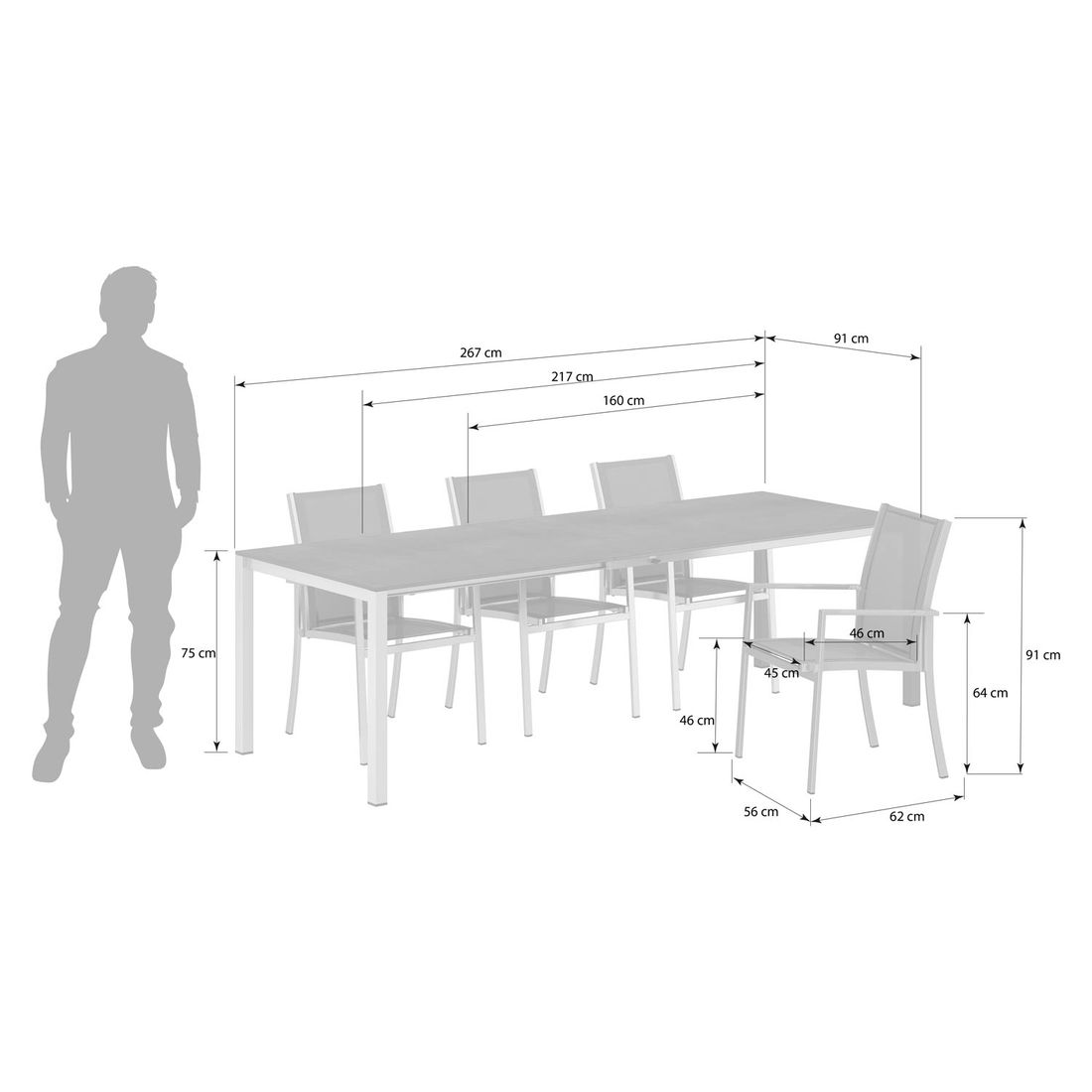 OUTLIV. Oviedo Gartenmöbel-Set M (4 Plätze) Tisch 160/217/267x92cm