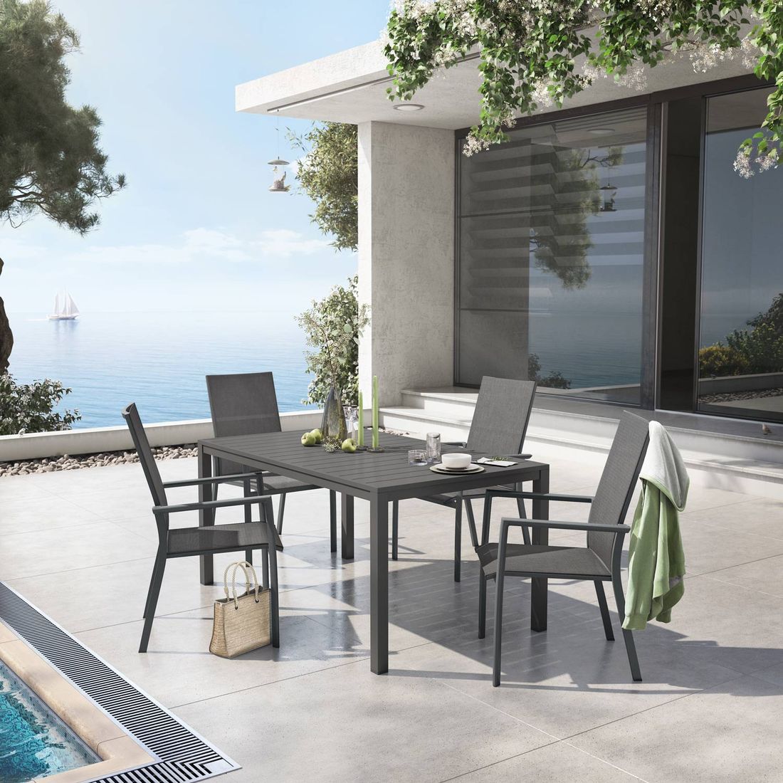 OUTLIV. Lucca Gartenmöbel-Set M (4 Plätze) Tisch 155x90cm