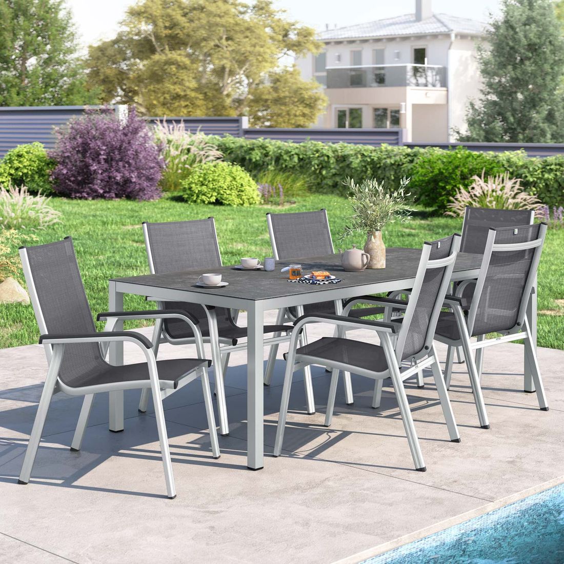 Kettler Basic Plus Gartenmöbel-Set L (6 Plätze) mit OUTLIV. Tisch 220x100cm