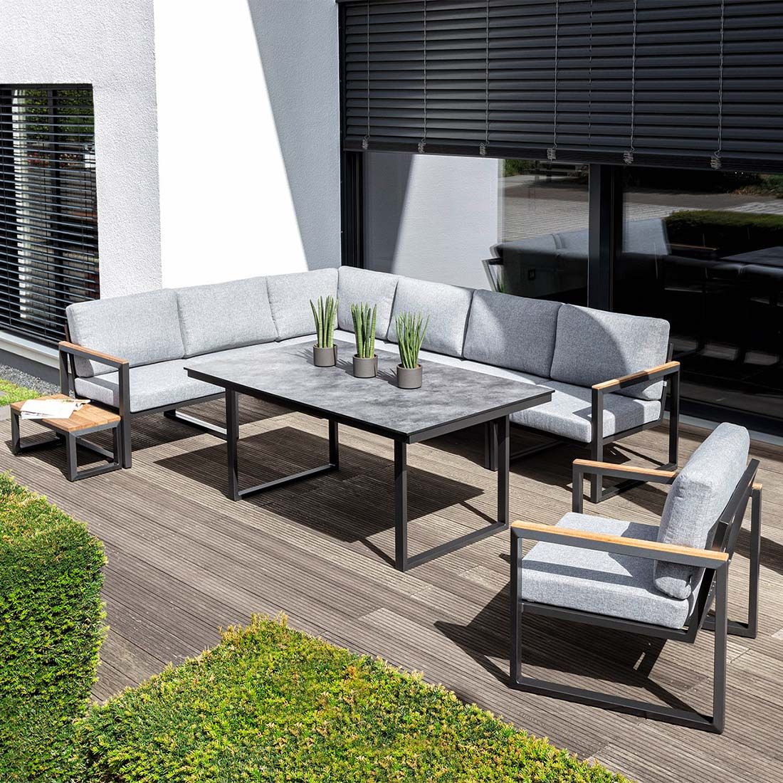 Kettler Ocean Skid Modular Eck-/Endmodul Aluminium/Olefin mit Teak-Leiste