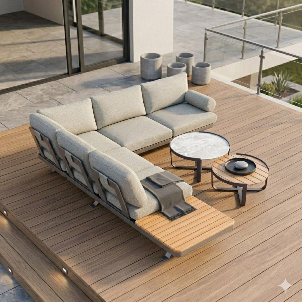 Zebra Sky Ecklounge verstellbar inkl. Loungetisch Aluminium/Sunproof