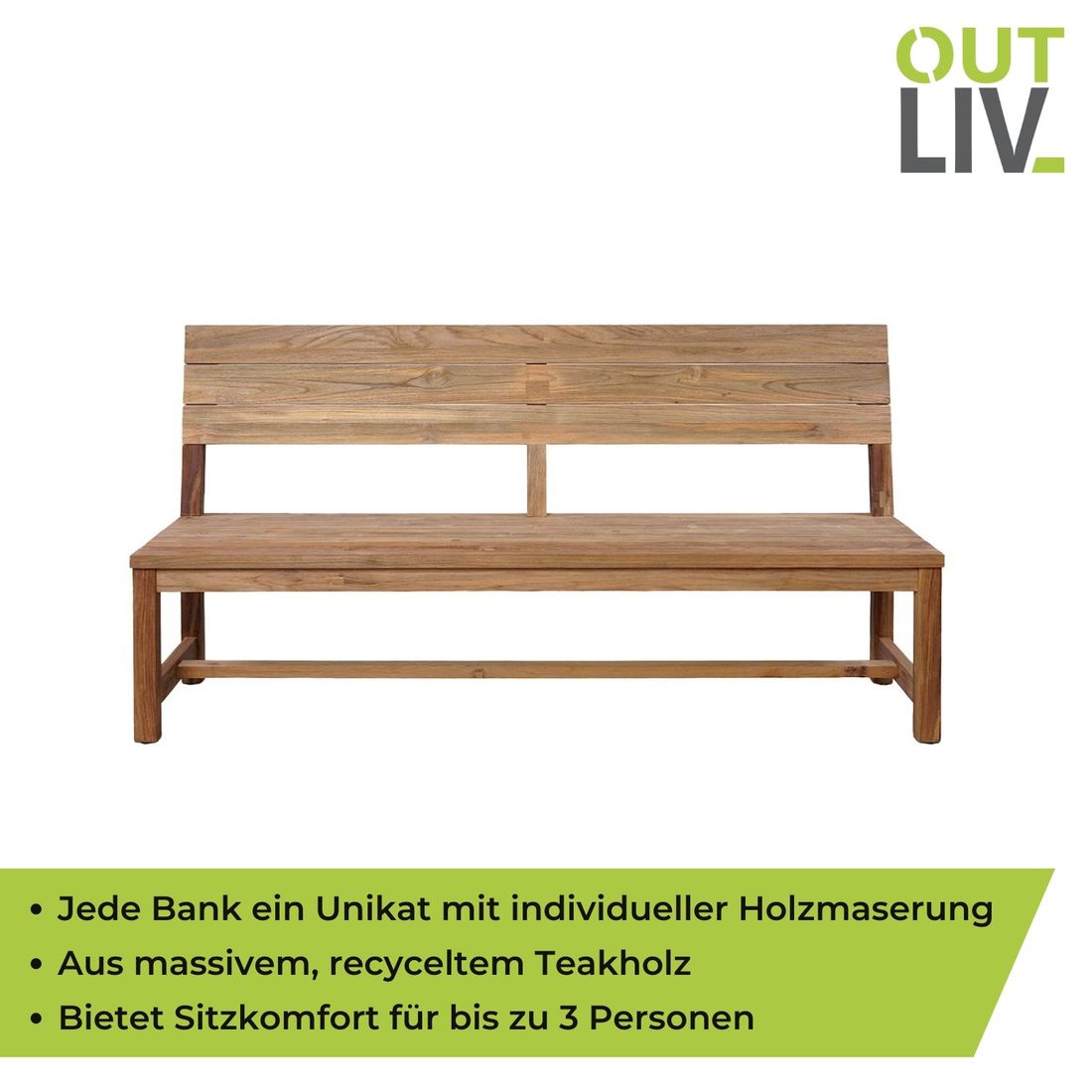 OUTLIV. Oxford Gartenbank mit Rückenlehne Teak