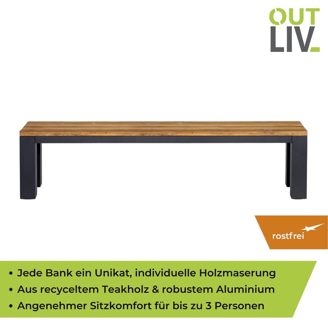 OUTLIV. Atlanta Gartenbank 190cm Aluminium/Teak Recycelt