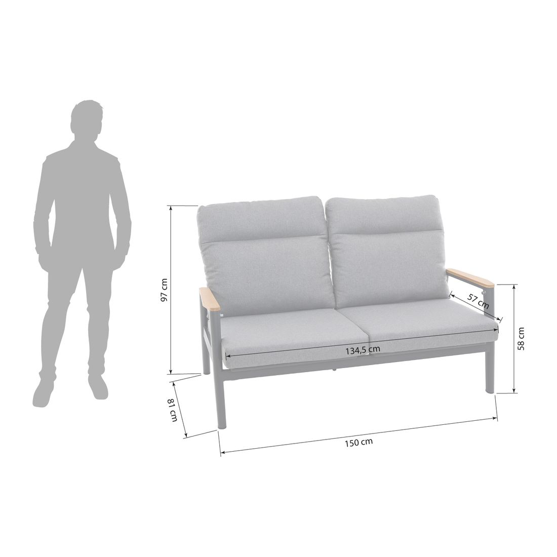 Siena Garden Cortina Gartenloungesofa verstellbar Aluminium/Rope/Polypropylen