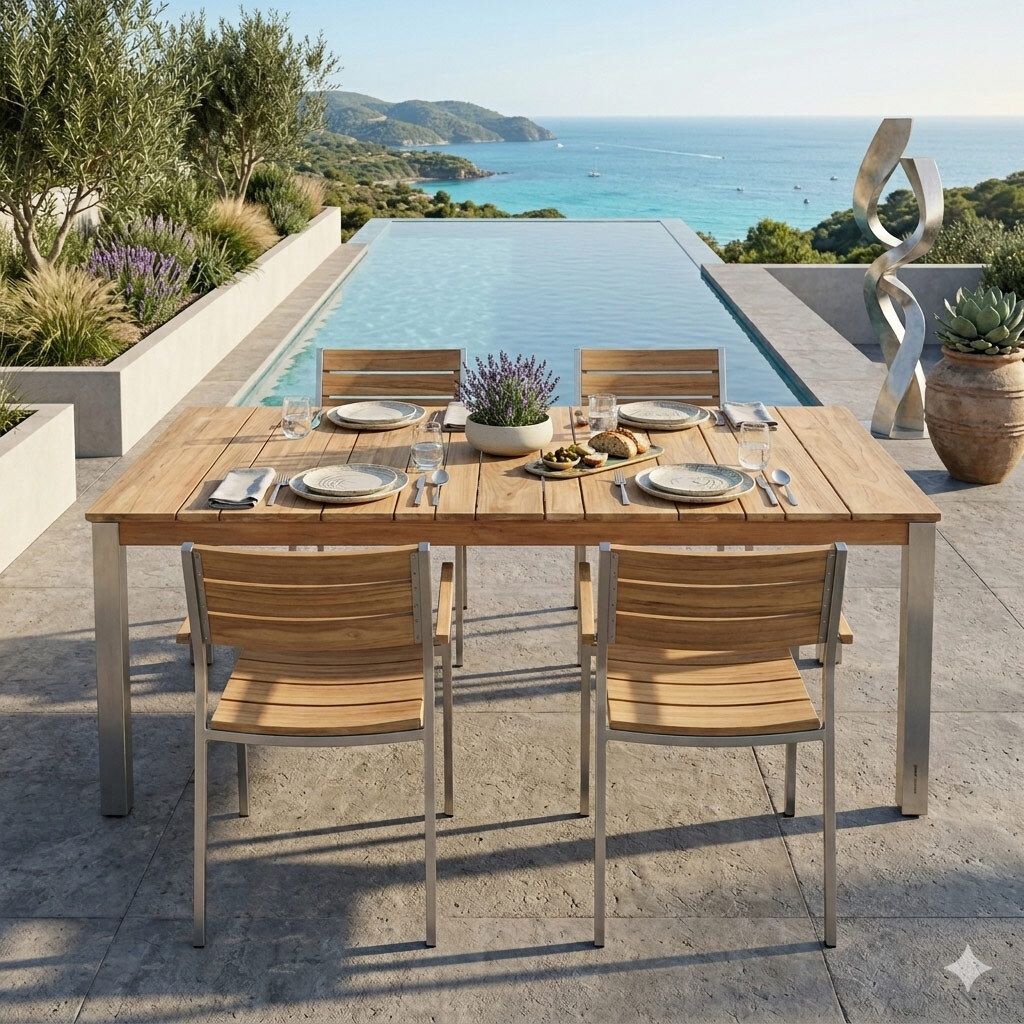 Zebra Derex Gartentisch 180x100cm Edelstahl/Teak recycelt