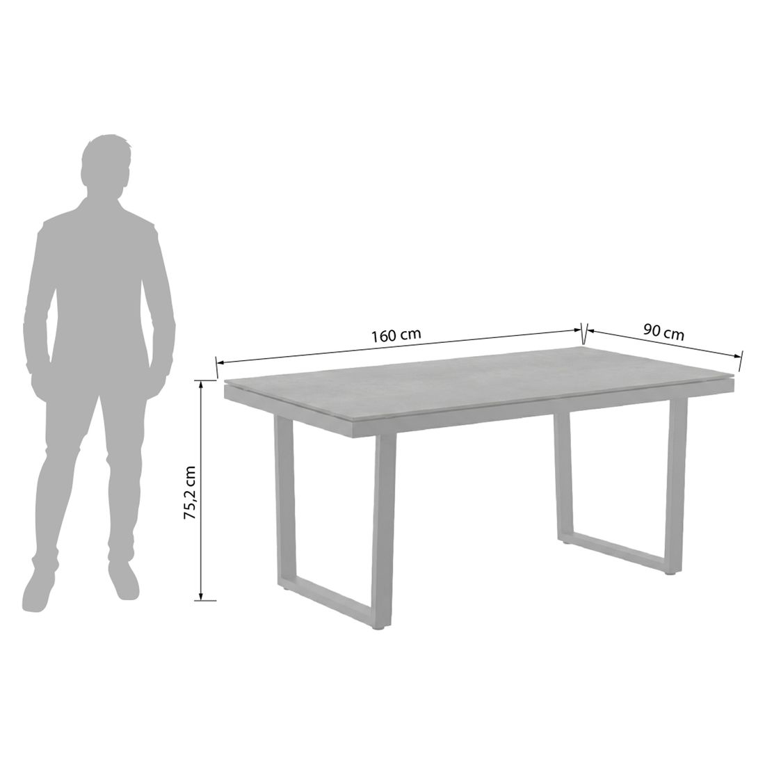 OUTLIV. Milano Dininglounge Tisch 160x90cm Aluminium/Polyester