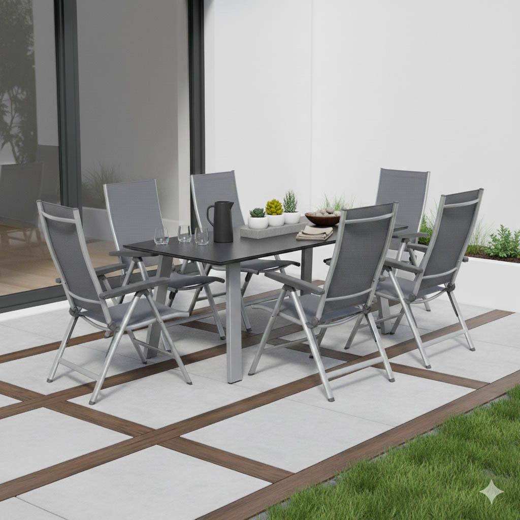 Kettler Cirrus Gartenmöbel-Set L verstellbar (6 Plätze) mit OUTLIV. Tisch 180x90cm