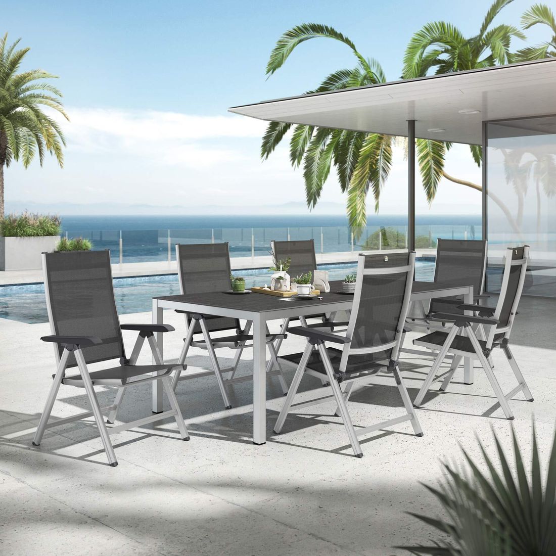 Kettler Basic Plus Gartenmöbel-Set L verstellbar (6 Plätze) mit OUTLIV. Tisch 220x100cm
