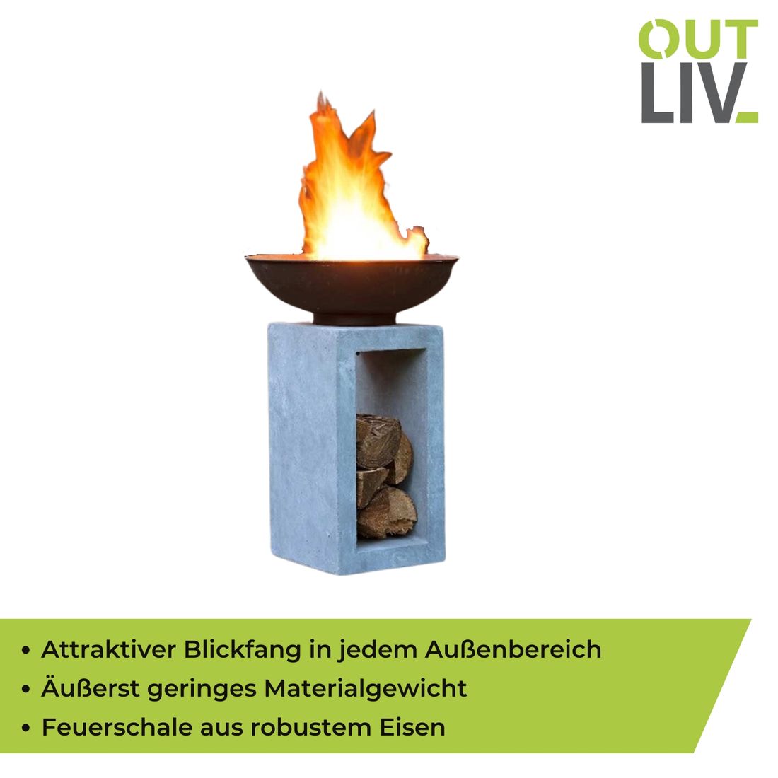 OUTLIV. Feuerschale auf Säule Clayfibre