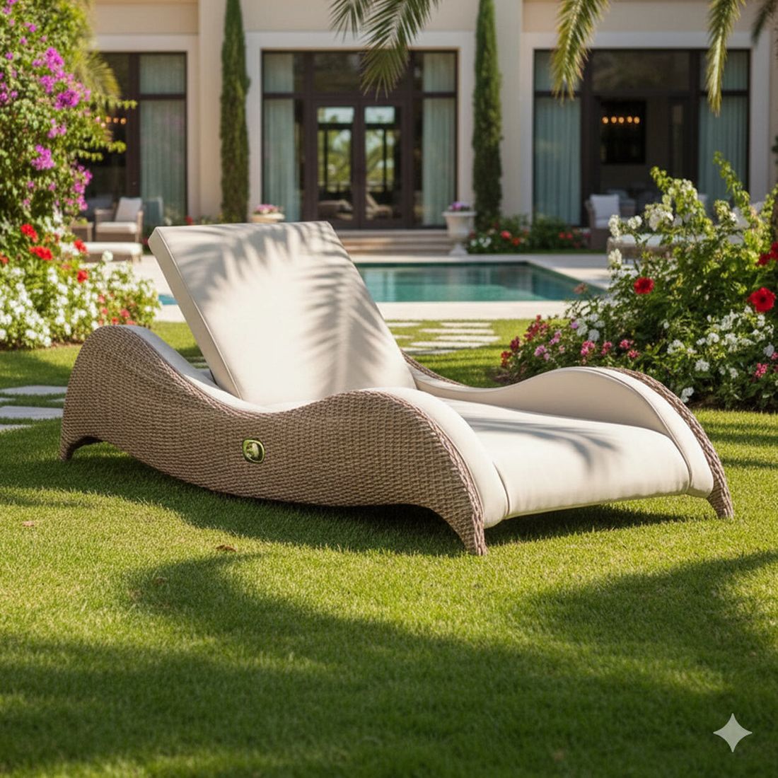 Domus Ventures Luxor Gartenliege verstellbar Halbrundgeflecht/MarinaPlus