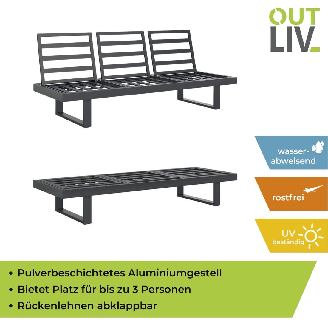 OUTLIV. Atlanta Diningsofa verstellbar Aluminium/Olefin