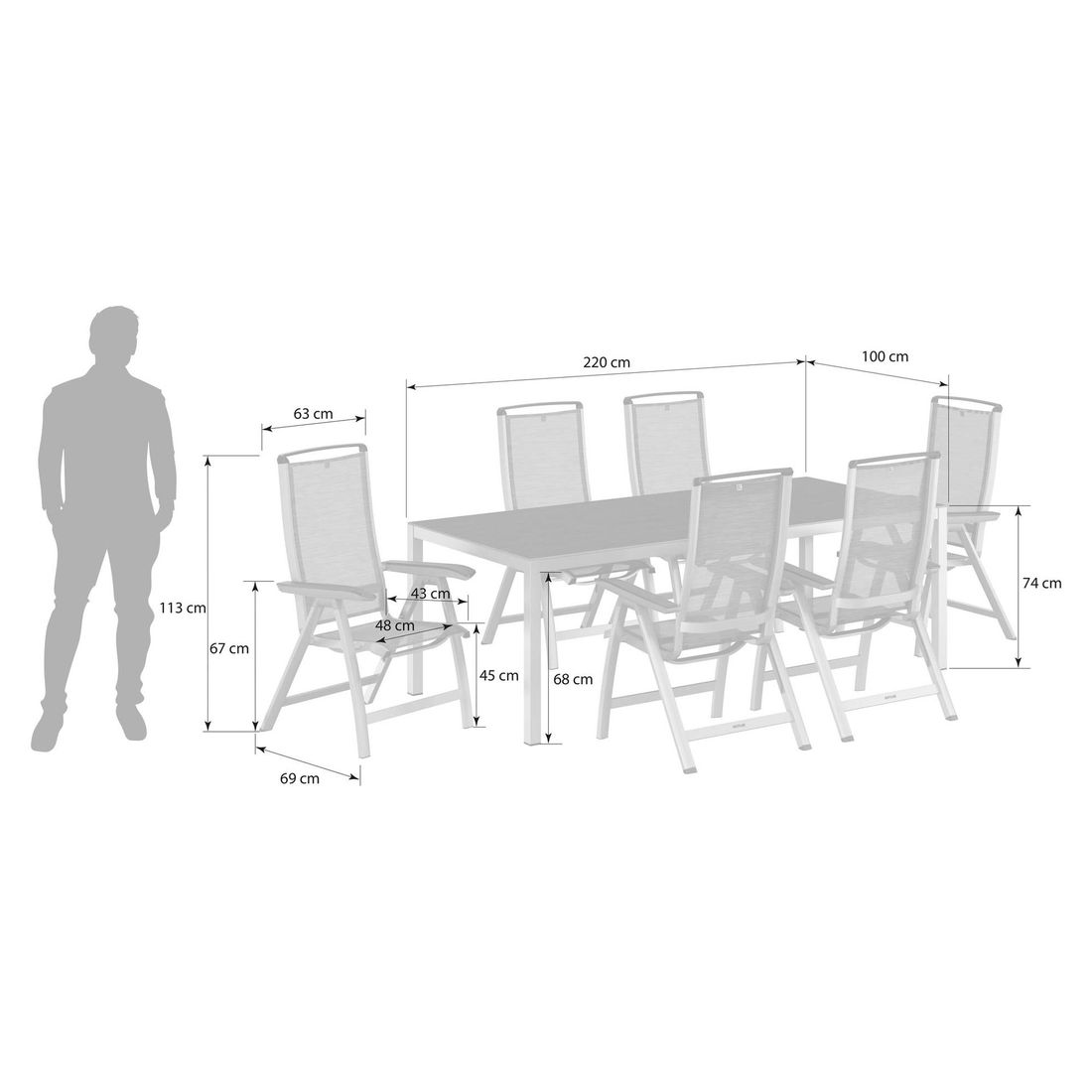 Kettler Forma II Gartenmöbel-Set L verstellbar (6 Plätze) mit OUTLIV. Tisch 220x100cm