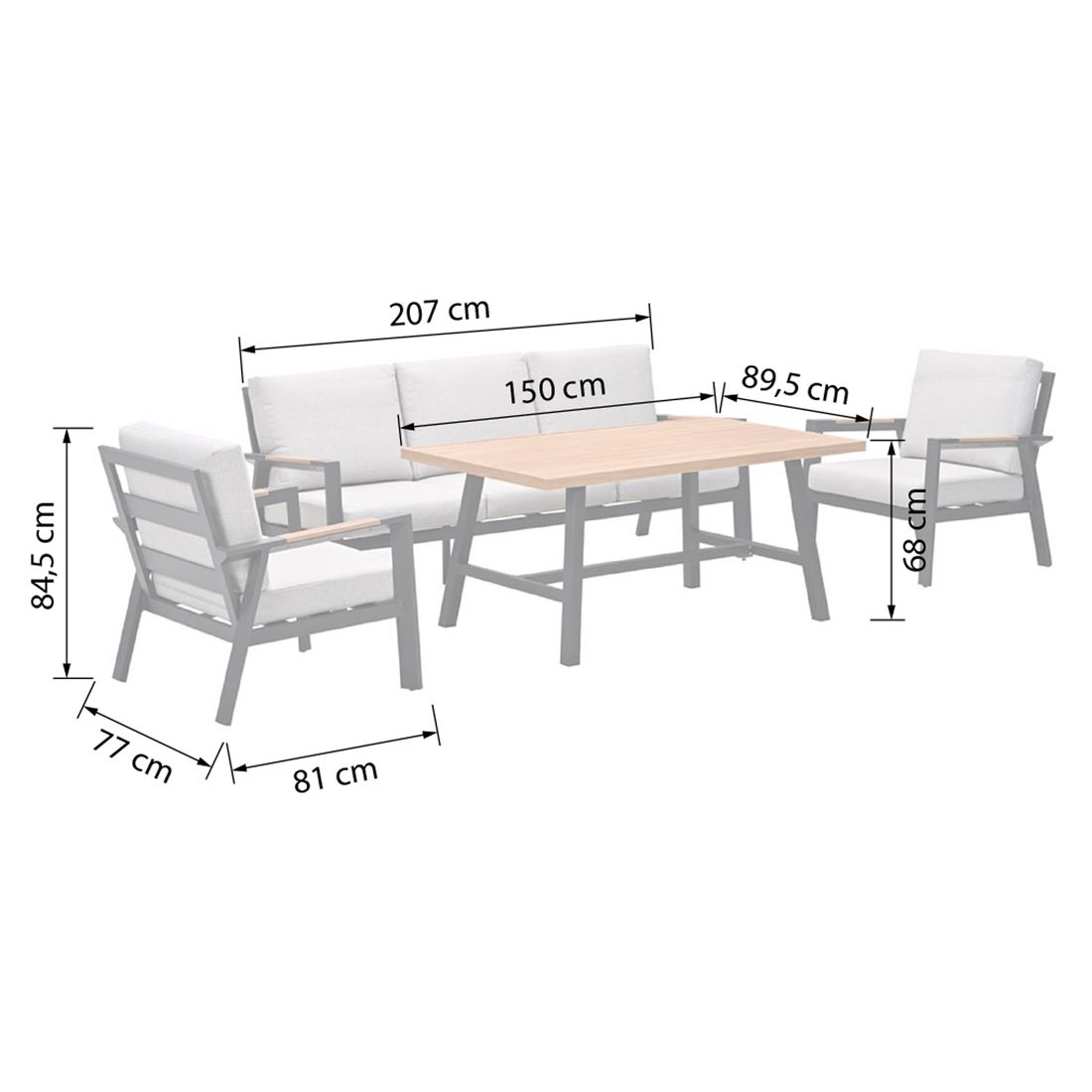Garden Impressions Elati Dininglounge Tisch 150x89,5cm Aluminium/Polyester