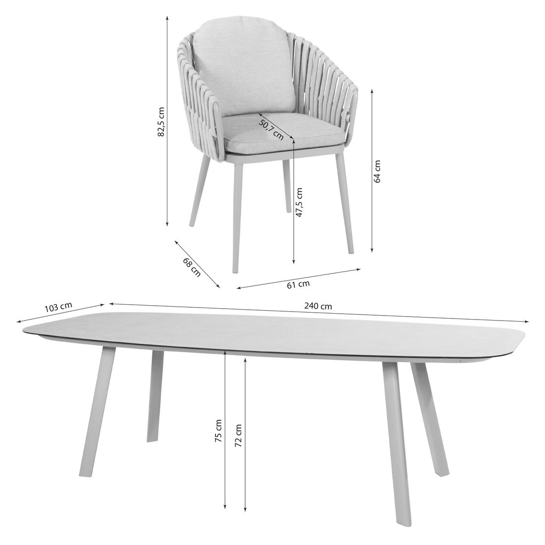 4Seasons Eva Gartenmöbel-Set L (6 Plätze) Tisch 240x103cm