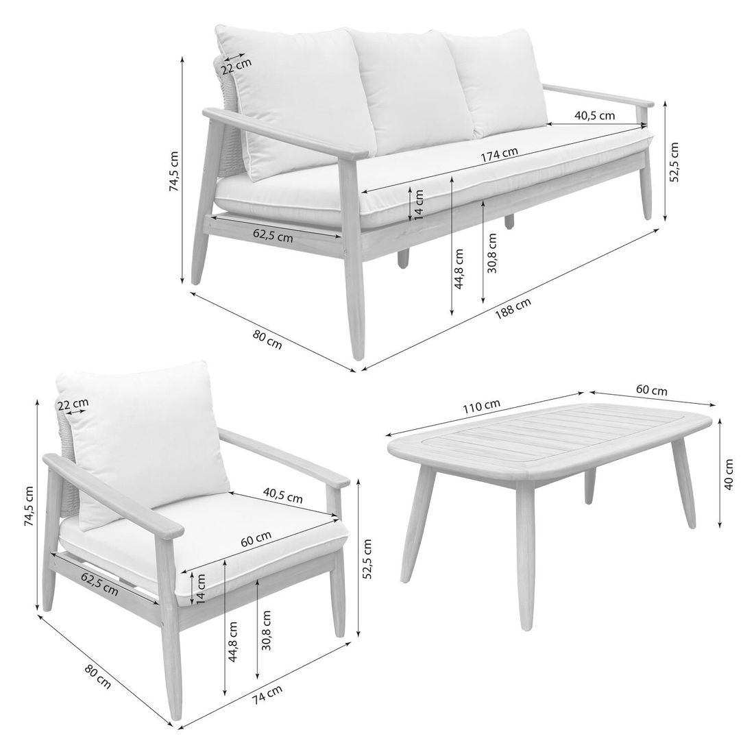OUTLIV. Noemi Loungeset inkl. Loungetisch  Akazie/Rope/Polyester