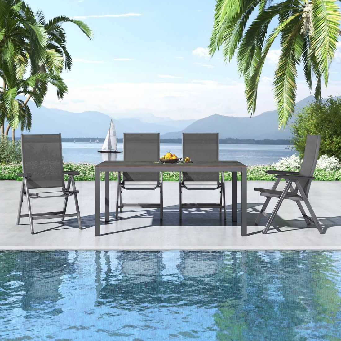 Kettler Basic Plus Gartenmöbel-Set M verstellbar (4 Plätze) mit OUTLIV. Tisch 160x90cm