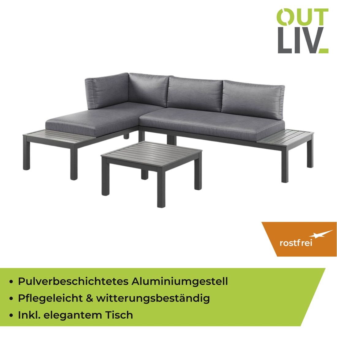 OUTLIV. Morsum Modulare Ecklounge inkl. Loungetisch Aluminium/Spunpolyester