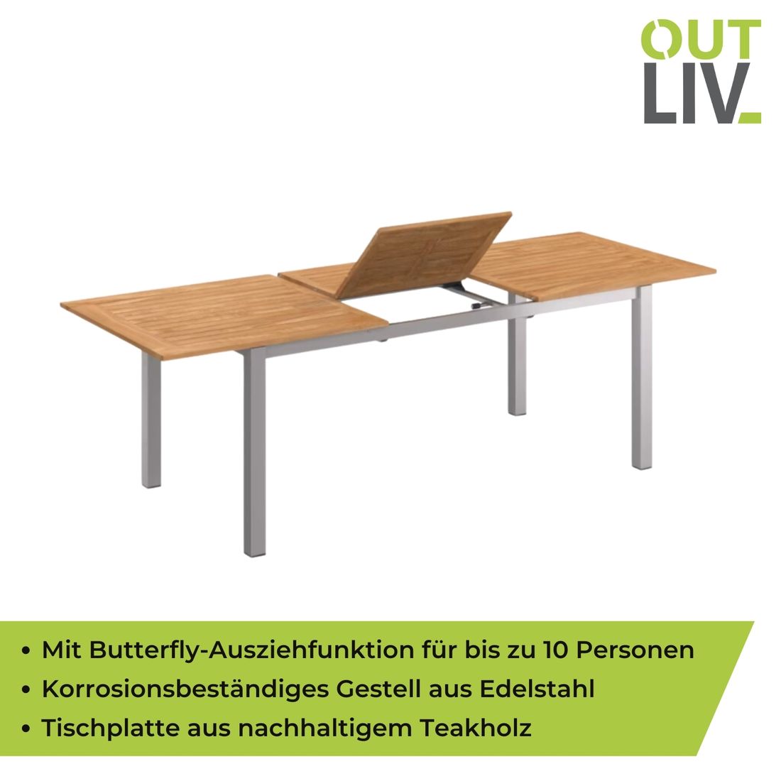 OUTLIV. Oviedo Ausziehtisch Edelstahl/Teak