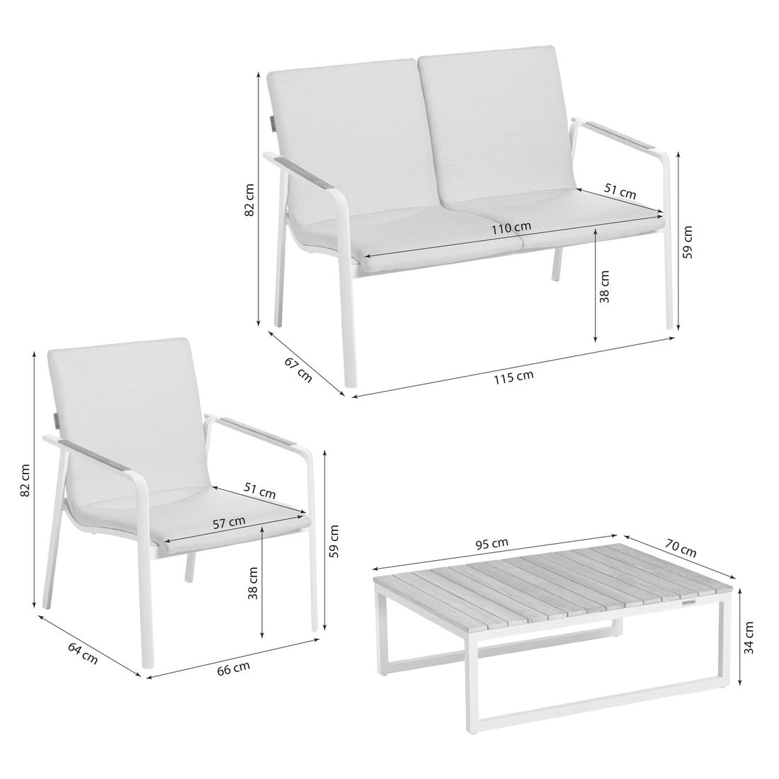 Kettler Diamond Loungeset inkl. Loungetisch Aluminium/Sunbrella
