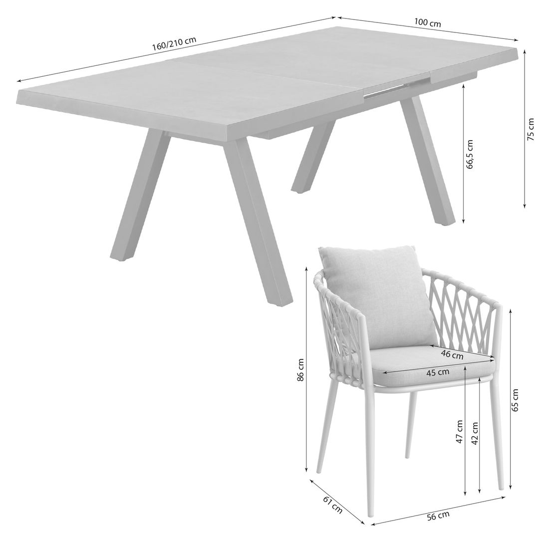 LC Garden Sunrepo Gartenmöbel-Set L 6 (Plätze) Tisch 160/210x100cm
