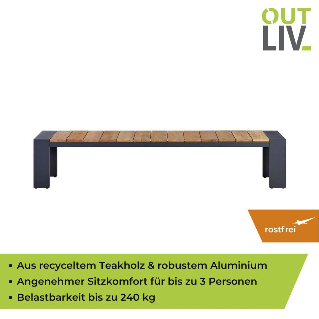 OUTLIV. Konis Gartenbank Aluminium/Teak recycelt