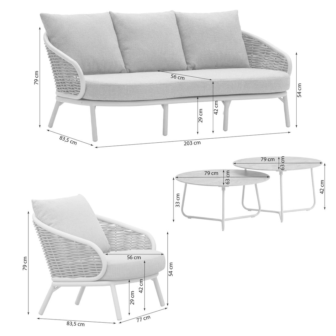 Apple Bee Pine Key Loungeset inkl. Loungetische Aluminium/Polyrattan/Bee Wett