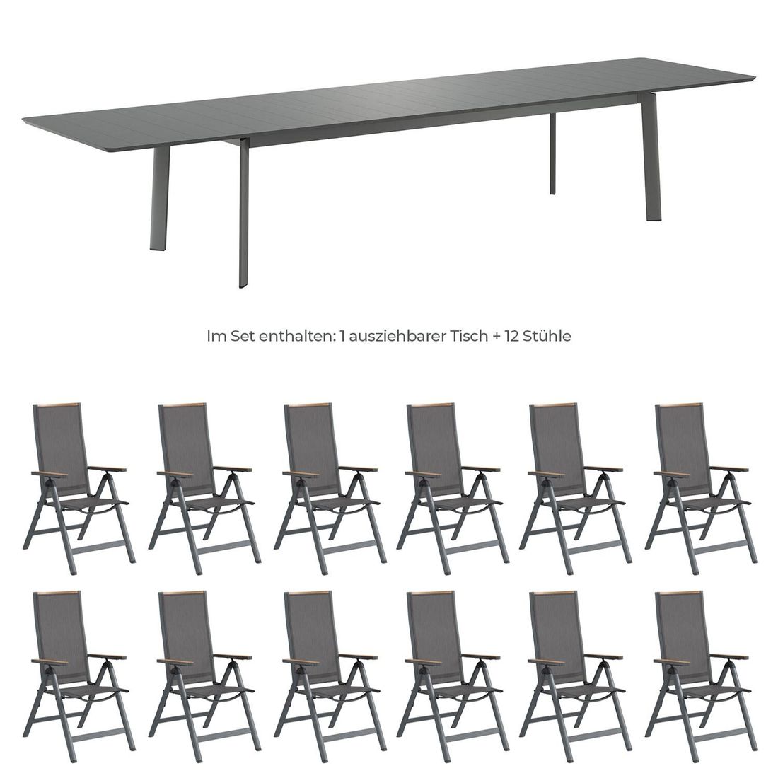 OUTLIV. Jacob Gartenmöbel-Set XXL (12 Plätze) Tisch 266/331/396x110cm