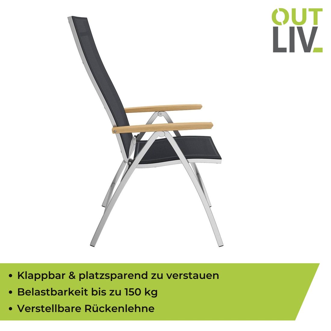OUTLIV. Oviedo Klappsessel Edelstahl/Textilene/Teak-AL