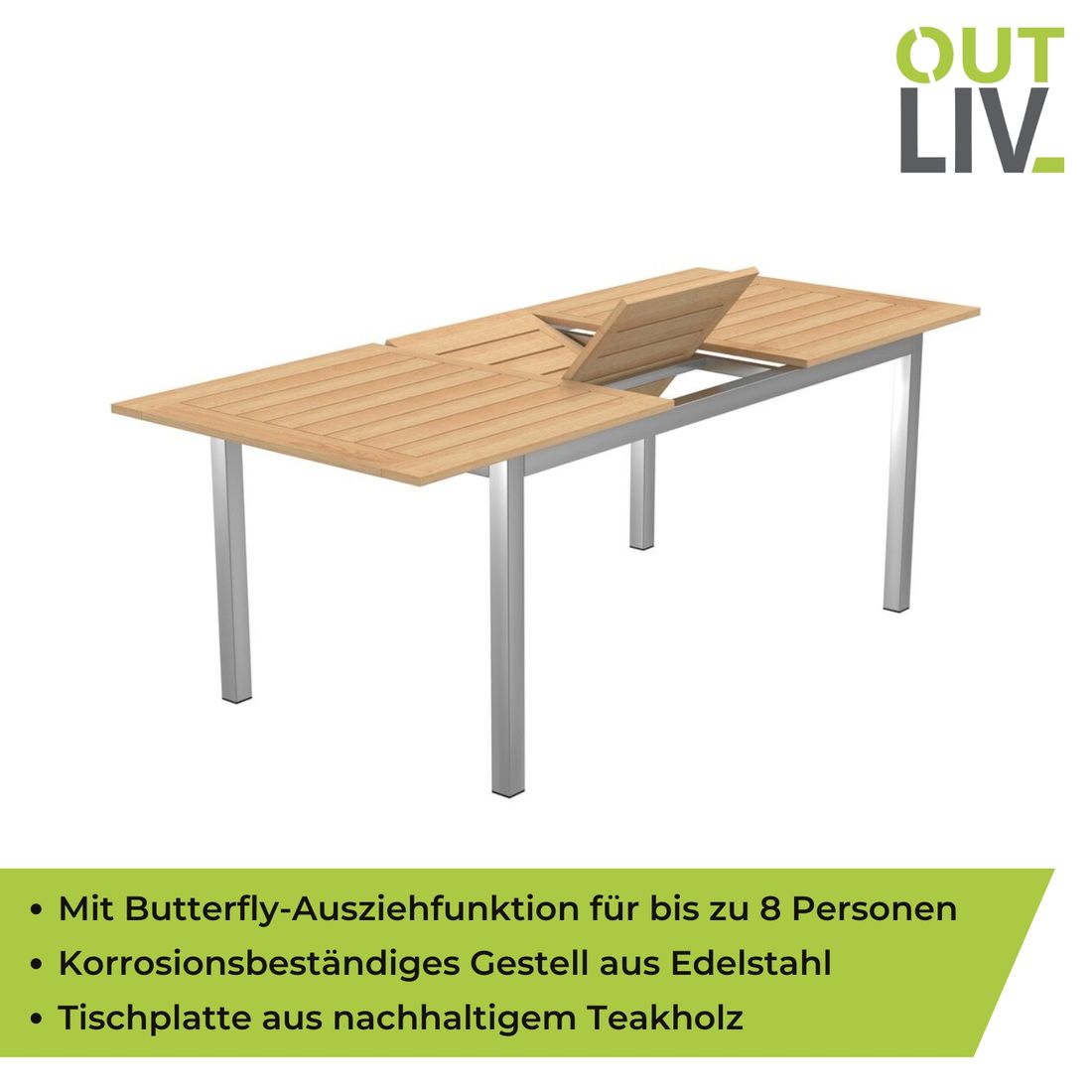 OUTLIV. Oviedo Ausziehtisch 160/210x90 cm Edelstahl/Teak