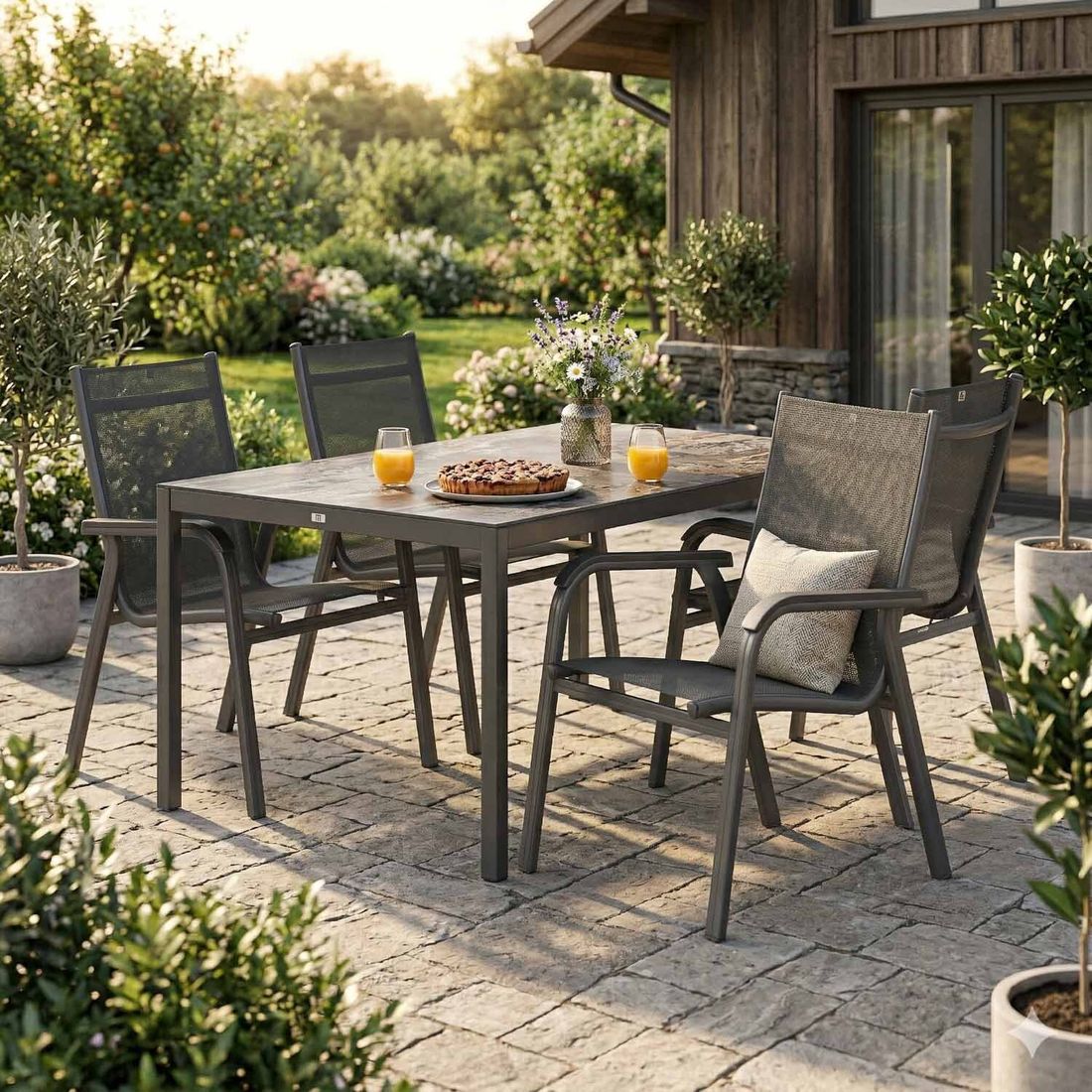 Kettler Basic Plus Gartenmöbel-Set mit OUTLIV. Tisch Aluminium/Dekton